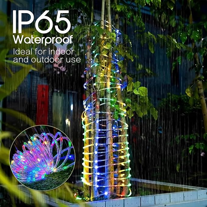 Vigdur 33FT Rope Lights Outdoor, 100 LEDs 20 Color Changing Rope Lights Waterproof with Remote & Timer & 12 Lighting Modes, Outdoor String Lights for Xmas Garden Fence Tree Party