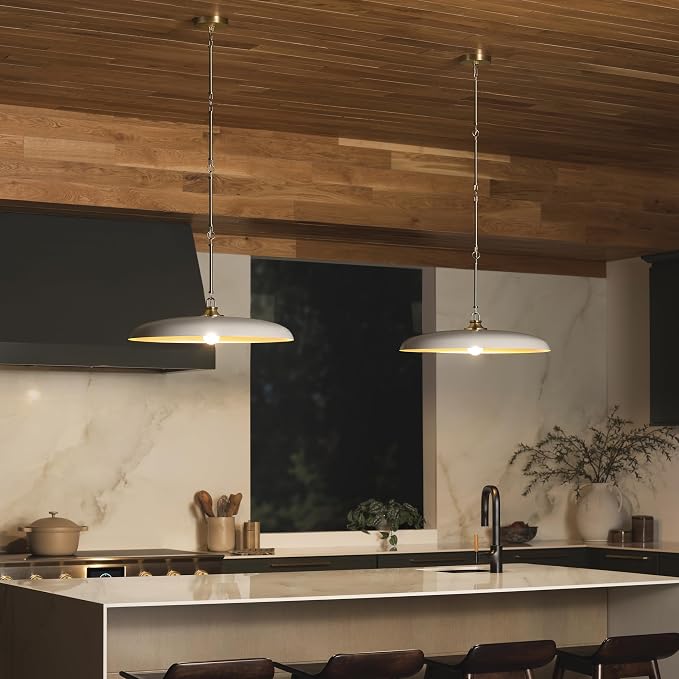 Hinkley Sadie 24" Large Dome Chandelier, Light Taupe with Lacquered Brass | Two Tone Saucer Pendant, Includes (5) 7" Downrods, Needs a Med. LED Bulb, Adjustable Height, Dining Room, Kitchen