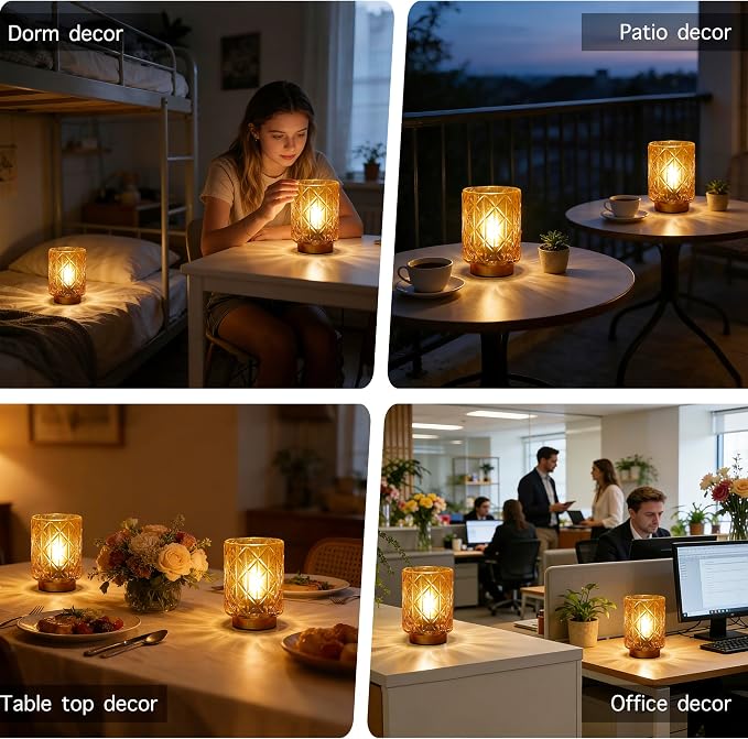 ULAROOM 2 Pack Battery Operated Decorative Lamp,Amber | Cordless Samll Battery Accent Lamp with Timer for Bedside,Warm White Cozy Ambient Table Lamps for Shelf/Entryway/Table Decor