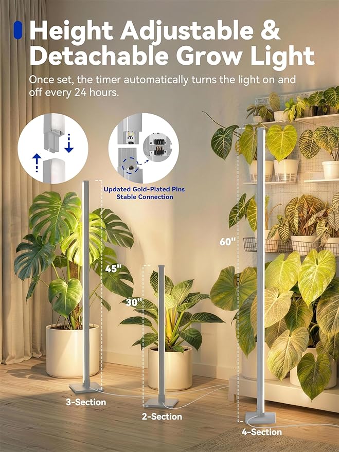 Vertical Grow Light for Indoor Plants, 60in LED Standing Lamp | 36W Full Spectrum Plant Lights with Auto Timer, 268 LEDs Dimming and 3 Light Modes for Wide Coverage Area in Indoor Gardens