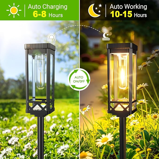 KOOPER Taller Solar Pathway Lights Outdoor, 4 Pack Upgraded Brighter Solar Garden Lights Solar Powered, Up to 15 Hours Outdoor Solar Lights for Yard Landscape Walkway Driveway Sidewalk (Warm White)