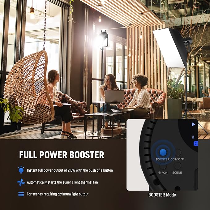NEEWER CB200 210W LED Video Light with 2.4G/APP Control, 5600K Daylight COB Continuous Output Lighting for Photography with 98500lux/m, CRI97+/TLCI97+, 9 Scenes, PWM Dimming, Bowens Mount