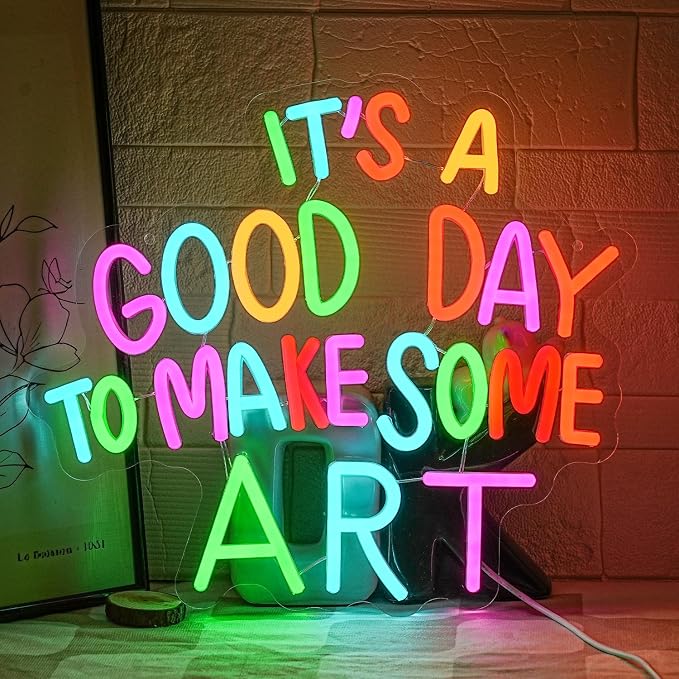 It's A Good Day to Make Some Art Neon Sign for Wall Decor Classroom Neon Sign Paint Neon Light Aristic LED Sign Dimmable Colorful Letter Neon Light for Classroom Bedroom Home Gallery Studio