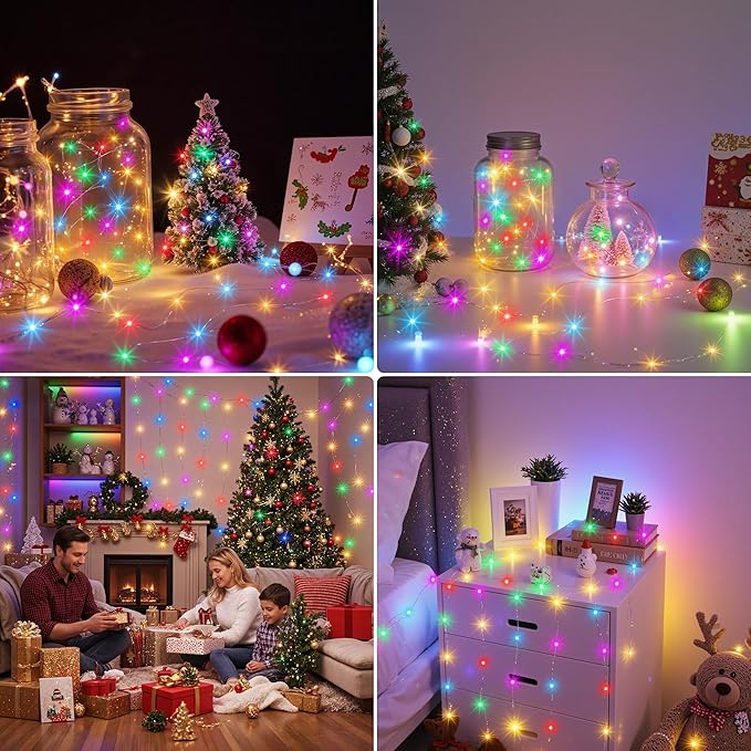 Mlambert LED Fairy Lights Battery Operated with Timer, Rechargeable Mini Twinkle Lights for Christmas Decor Holiday Party, 32.8FT(16.4x2), Multicolor