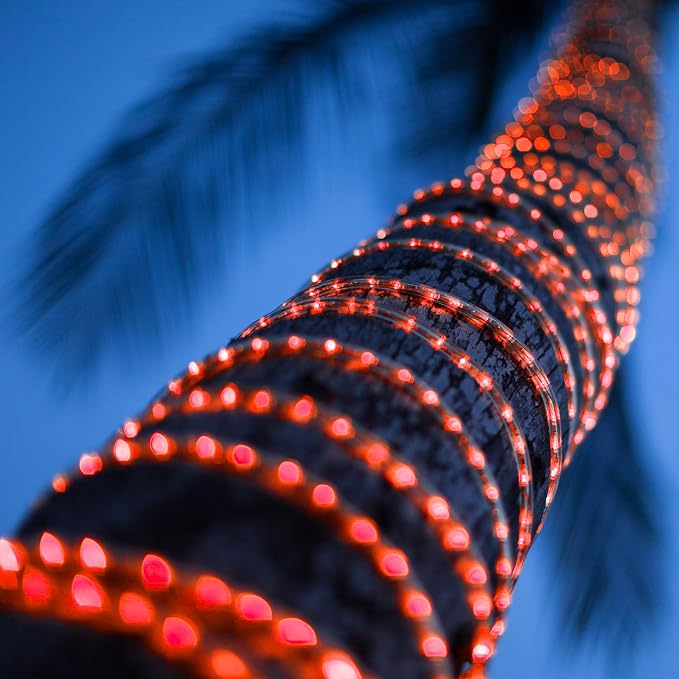 Wintergreen Lighting 18' LED Red Rope Light, Flexible Rope String Light Outdoor – Bedroom LED Light Rope, 120V, ½ Inch, 2-Wire – Rope Light Clips and Power Cord Included