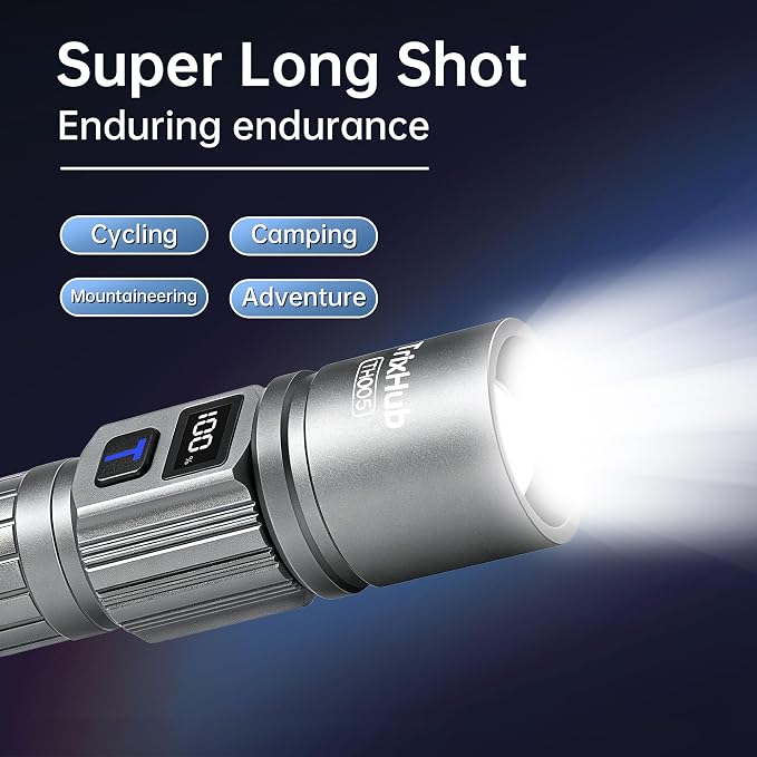 Rechargeable Flashlights 2 Pack, Super Bright High Lumens Flash Light, 5 Modes Zoomable Linternas with LCD Digital Display, Powerful Handheld LED Flashlights for Home Camping (Titanium)