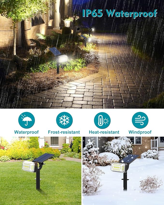 102 LEDs Solar Spot Lights Outdoor, 8 Pack Cool White Solar Spotlights | 4 Modes, Waterproof IP65, Adjustable Light & Panel Landscape Flood Powered Lights for Yard Garden Pathway Wall