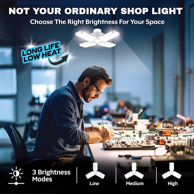 Bell+Howell HighBurst Ultra LED Garage Light Bulb – 10,000 Lumens, Super Bright Screw-in Ceiling Light - Adjustable Multi-Panel Design, for Garage, Shop, Basement, Attic – As Seen on TV