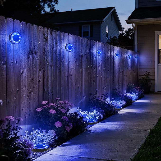 Joomer 2-in-1 Solar Lights Outdoor Waterproof, 16 Pack 8 LED, Blue | Solar Powered Garden Lights Ground Disc Landscape Lighting for Patio Pathway Lawn Yard Driveway Walkway Deck Step