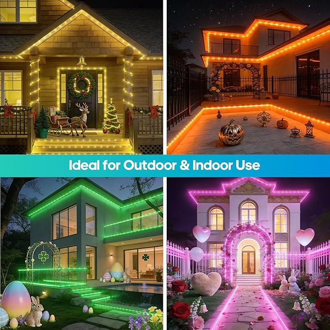 Rope Lights for Outside, 66FT 200 LED Color Changing Rope Lights with Plug & Remote 24 Colors RGB Twinkle Light Indoor, String Light Outdoor Waterproof for Christmas (66FT (Not Connectable) 7mm)