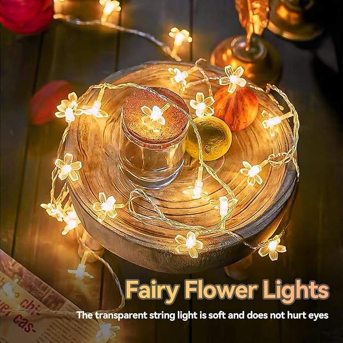 Flower Fairy Light Battery Operated Indoor String Lights 30LED Cherry Blossom Lights Waterproof Decoration for Christmas,Camping,Garden Fence,Birthday,Terrace,Yard,Wedding Party,Bedroom