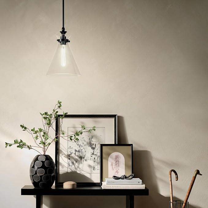 Kichler Laria Pendant Light, Clear Glass, Black | Updated traditional pendant light for kitchen islands and dining rooms (14.5" x 10.5"), 52774BKCLR