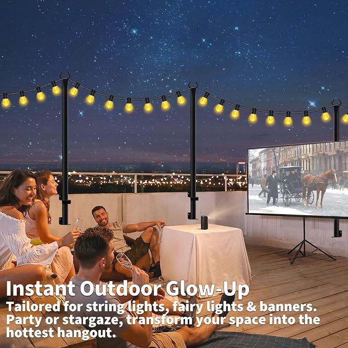 AHRLHR 2 Pack String Light Poles,4 Ft String Light Poles for Outside with Fixing Clips,Metal Poles for Outdoor String Lights, Hanging Light Poles for Deck Fence Garden Backyard Wall Bistro