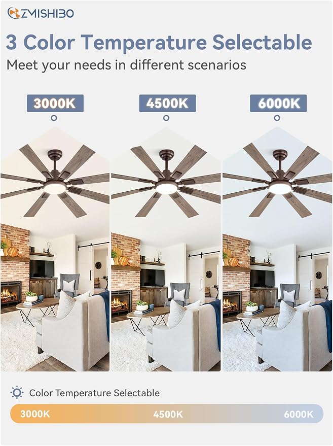 ZMISHIBO 62” Farmhouse Ceiling Fan with Light, Remote Control, Oil Bronze | High CFM Powerful Airflow, Quiet DC Motor, 24W 3 CCT LED, Indoor/Covered Outdoor, Dual-Finish, Damp Rated, Rustic