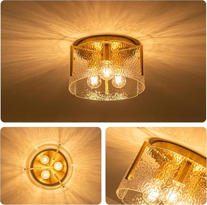 MAYNA Modern Gold Ceiling Light Fixture, 3-Light Hallway Light Fixtures Ceiling Mount, Dimmable Foyer Kitchen Lighting Fixtures for Bedroom Bathroom Dining Room Laundry Room Entryway