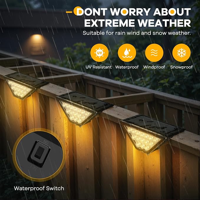 BKBB PPBB Solar Step Lights for Outside, Solar Stair Lights Outdoor Waterproof, Deck Step Lights for Fence, Patio, Yard, Porch, Front Door, Sidewalk, Garden, Patio Decor (6, Warm White)