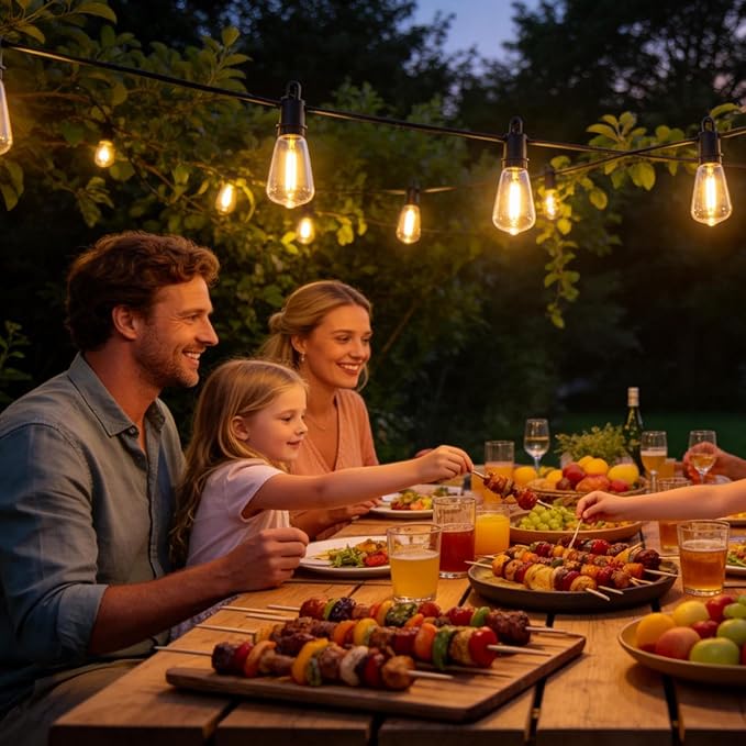 120FT Solar String Lights for Outside with 50+2 Shatterproof, Outdoor Light with Remote ST38 Vintage Edison Bulbs, Solar Lights Outdoor Waterproof Hanging Light for Outside Backyard