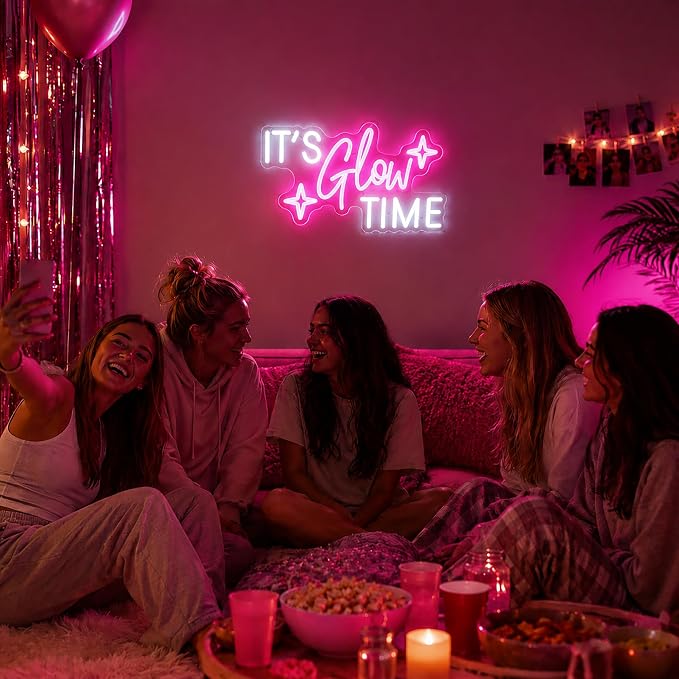 Neon Sign, Neon Signs for Wall Decor LED Signs Neon Light | It's Glow Time Neon Sign for Bedroom, Living Room, Business, Cafe, Bar, Party, Home Decor, Pink Decor, Gift, USB Powered