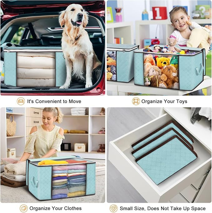 90L Large Storage Bags, 6 Pack Clothes Storage Bins Closet Organizers | Foldable Storage Containers, with Reinforced Handle, for Clothing, Blanket, Comforters, Bed Sheets, Pillows and Toys