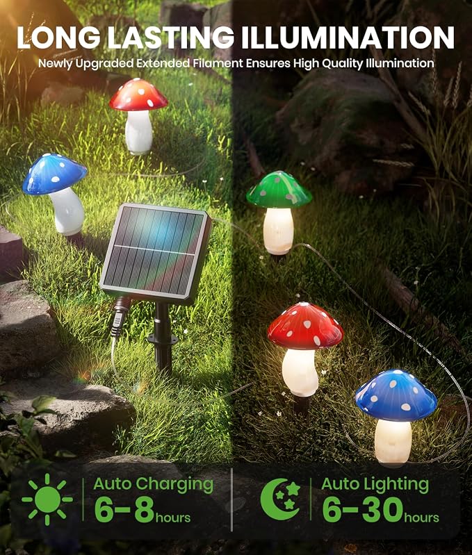 BITPOTT Solar Mushroom Lights Outdoor, 9 Pack 30FT Multicolor 8 Modes Solar Garden Lights, IP65 Waterproof Pathway Light Outdoor Decoration for Party, Garden, Yard, Patio, Lawn Decor (Multicolor)