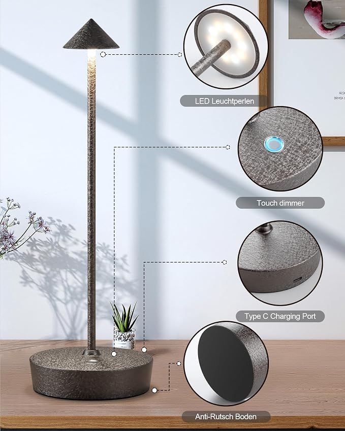 Cordless Table Lamps Rechargeable 6000mAh Battery Operated LED Desk Lamp | Outdoor Waterproof Portable 3 Color Touch Dimmable Table Light for Patio Restaurant Dining Home Set of 2 Glacier Khaki