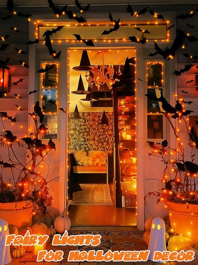 4 Pack 60 LED Fairy Lights Battery Operated with Timer, Fall Lights Orange | 20 FT , Cuttable, Waterproof Battery Fall String Lights for Thanksgiving Indoor Outdoor, Bedroom, DIY, Halloween Decorations