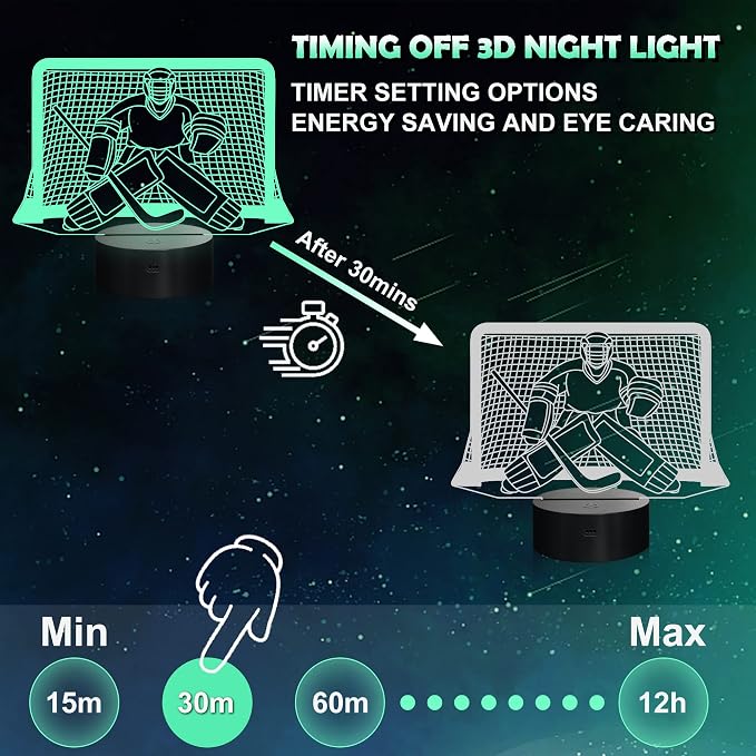 Ammonite Ice Hockey Night Light, 3D Goalie Lamp with 16 Color Changing, Remote Control and Timer, Men's Ice Hockey Decor Light for Kids, Boys, Girls, Sports Fans