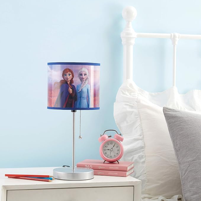 Frozen 2 Stick Table Kids Lamp with Pull Chain, Metal, Themed Printed Decorative Shade