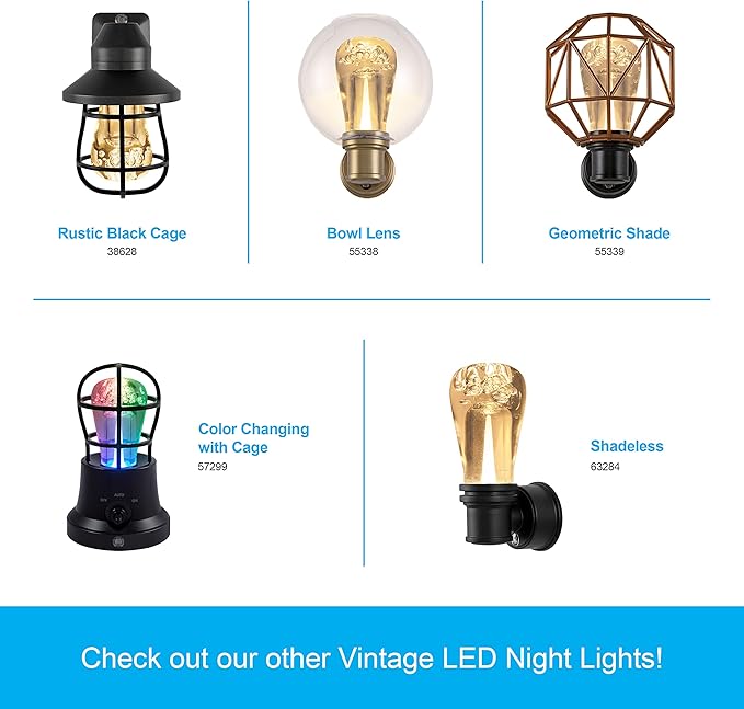 GE Vintage LED Edison Night Light, Plug-in, Dusk to Dawn Sensor, Farmhouse Decor, Mood Lighting, Home Decor, Ambient Lighting, LED Lights for Bedroom, Bathroom, Kitchen, Hallway, Black, 1 Pack, 64346