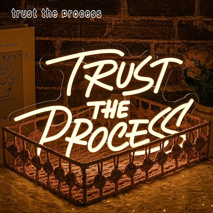 Trust The Process Neon Sign for Wall Decor Classroom Neon Light Warm White Letter LED Light Dimmable Gym Light Up Sign for Library Classroom Home Man Cave Office Bedroom Bar