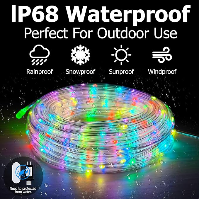 50ft Rope Lights for Outside, Memorial Day 4th of July Patriotic Decorations, Red White Blue Outdoor 25 Colors Fairy String Lights with 2 Remote, IP68 Waterproof Dimmable Strip for Christmas Decor