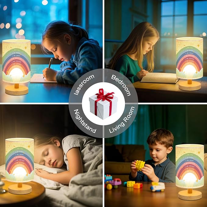 WSYEAR Boho Rainbow Inspirational Lamp, Classroom Desk Lamp Rainbow I Am Kind Daily Affirmation Decor for Home Bedroom Living Room Office
