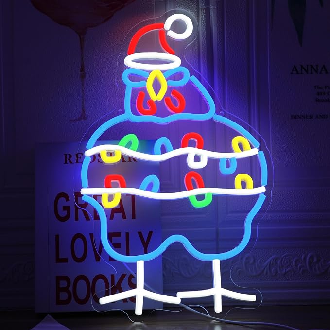 GNVETZLL Chicken Christmas Neon Sign Santa Hat Neon Light Sign Merry Christmas Rooster Neon Light for New Year Party Living Room Club Decoration(16.54 * 10.43In)