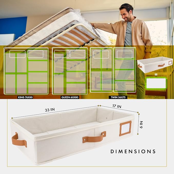 Under Bed Storage, Large 2pc with Lid, Ivory | Drawer-style pull-out design, Fits blankets, clothes, fabric & shoes, Bins with lids, Bedroom & closet storage
