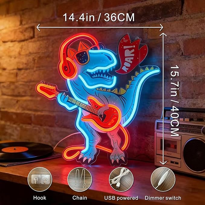 Dinosaur Neon Sign,neon signs for wall decor-Usb Powered, Adjustable gamer room decor for boys Led Light for Bedroom, Bar, Pub, Party, Man Cave Decor,gifts for teen boys