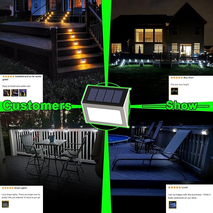 JSOT Solar Powered Lights Ideal for Step, Fence, Deck, Stair-Cool White-12P | Stainless Steel, Waterproof, Automatic Dusk to Dawn, Anti-Rust, Energy Efficient, Perfect for house decor