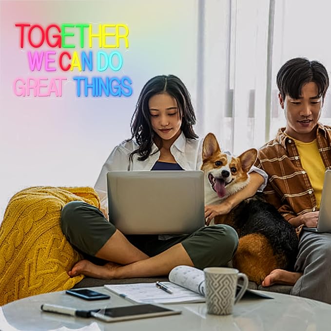 Together We Can Do Great Things Neon Sign Multicolor Encourage Letter Neon Light for Wall Decor Dimmable Positive Affirmation LED Light Sign for Wedding Party Store Home Birthday (16.54*10.63)
