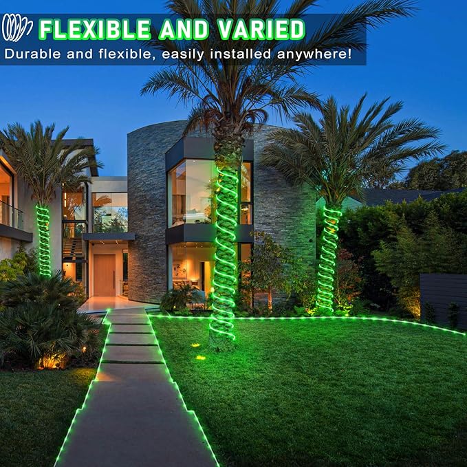 164FT 500 LED Rope Lights for Outside, Plug in Rope Lights Outdoor Waterproof, 8 Modes Christmas String Lights Indoor for Bedroom Garden Patio Tree Party Holiday Decorations, Green