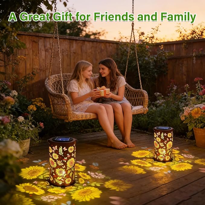 Colorful Solar Lanterns Outdoor Waterproof, Garden Decor Gifts for Women Mom Grandma - LED Colorful Sunflower Solar Powered Lights Metal Hanging Lantern for Outside Garden Patio Yard Lawn Porch Decor