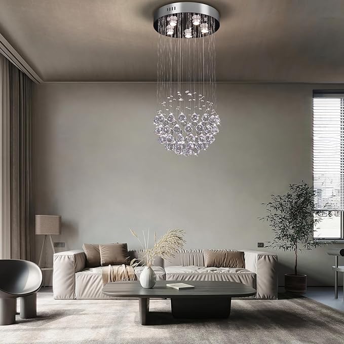 CLAIRDAI 15.7" Modern Crystal Raindrop Chandelier, Small Round Flush Mount Ceiling Light Fixture, Chrome Crystal Ceiling Light for Entryway, Dining Room, Bedroom, 5 x GU10 Bulbs Not Included