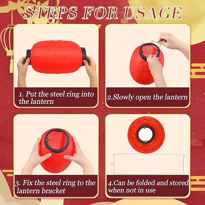 24 Pcs Traditional Japanese Style Red Silk Hanging Lantern Set Including Paper Lanterns Japanese Decorations and Lights for Chinese New Year Luna Festival Party Decoration DIY Crafts