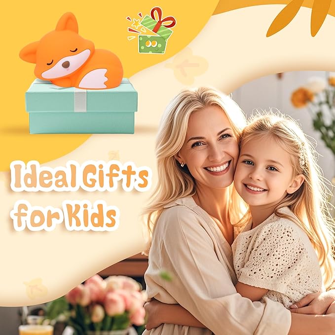 Fox Night Light, Cute Fox Silicone Night Light Gifts for Kids, Fox Lamp for Girls Boys Child Baby Nursery, Animal Light with Touch Control, Timer and USB Rechargeable