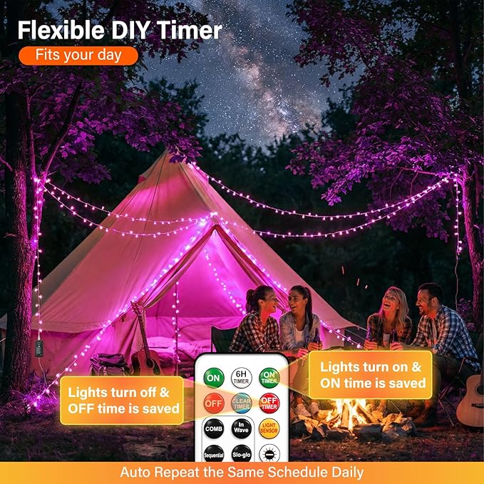 ZSJWL Rechargeable Fairy Lights with Remote，66ft 200 LED Outdoor Battery String Lights with DIY Timer & Light Sensor, Waterproof Dimmable Twinkle Light for Tree Christmas Indoor, Purple