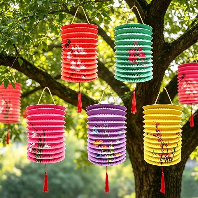 10 Pack Chinese Japanese Paper Lanterns 6.3 Inch with LED Lights, Colorful Lanterns for Lunar New Year,Mid-Autumn Festival Decoration Spring Festival, Valentine Party Decorations