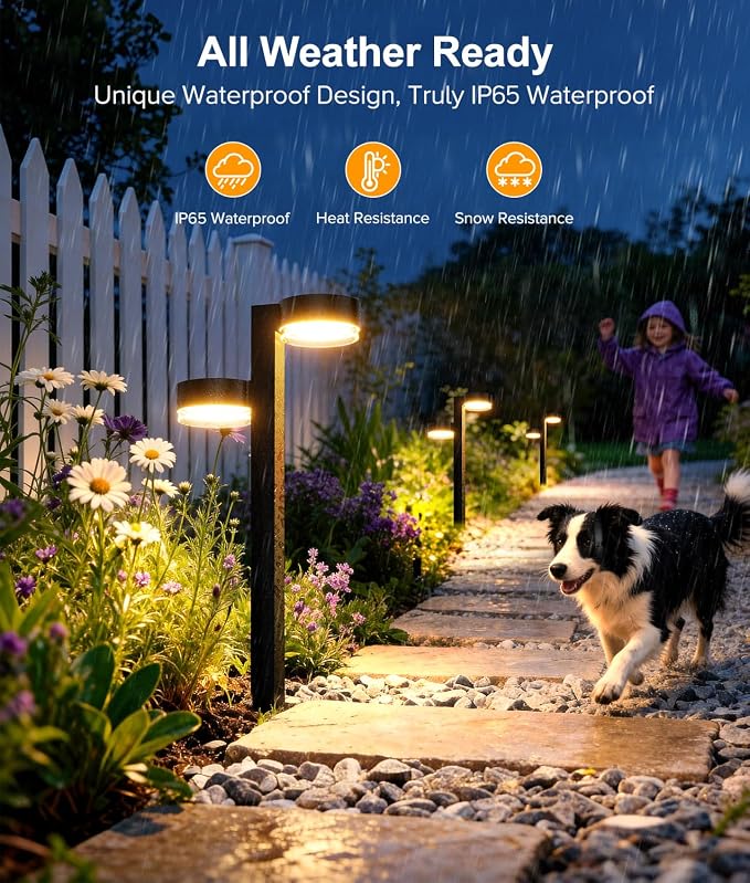 Brighter Solar Pathway Lights Outdoor, 2 Pack Dual-Head Solar Lights Outdoor Waterproof with 4 Heads & 24 LED, Solar Powered Garden Light for Yard Path Walkway Driveway Sidewalk