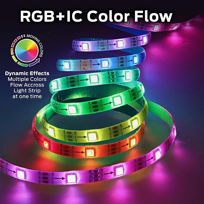 Monster Smart RGB+IC LED Strip Lights – Sound Reactive Strip Lights for Bedroom, App & Voice Control, RGB Light Strip for Room, Alexa Google Home, Razer Chroma Sync (100ft)
