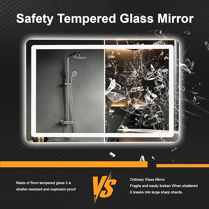 LED Bathroom Vanity Mirror with Lights, 20"x30" Lighted Wall Mirror | Front and Backlit, Anti Fog, Dimmable 3 Color Lighting, Memory Function, Shatterproof Glass, Plug in or Hardwired