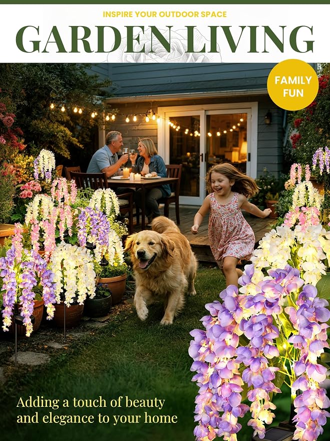 GIGALUMI 6 Pack Solar Wisteria Flowers Outdoor, 2 Modes, Multicolored | Flower Lights, IP65 Waterproof, Auto On/Off, Solar Powered, Garden Decor, for Pathway, Yard, Patio, Gardening Gifts for Women