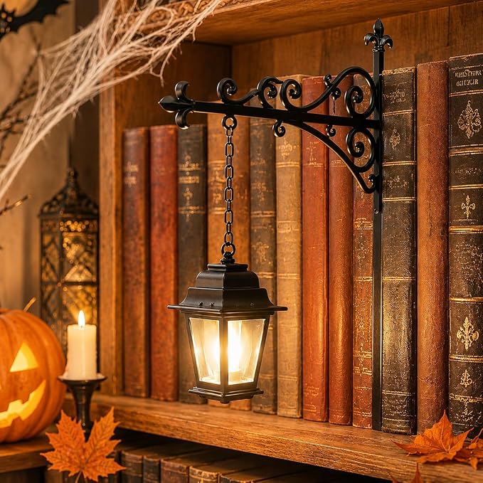 Library Lantern-Decorative Bookshelf Lighting, Reading Nook LED Nightlight, Metal Bookcase Lamps, Vintage Table Desk Luminaires, Studious Home Room Ornament (1Pc)
