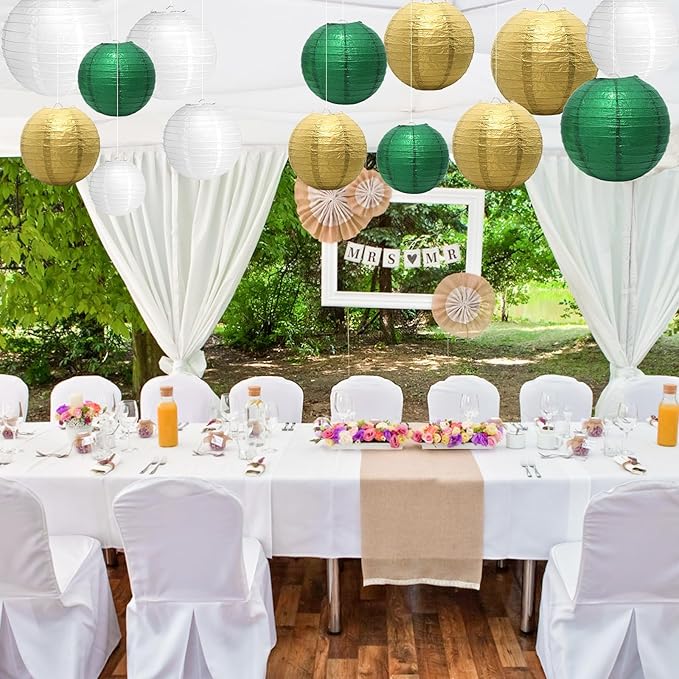 21 Pcs Green Paper Lanterns Party Decorations, 4/6/8/10 Inch Hanging Paper Lanterns for St. Patrick's Day, Tropical Jungle Theme, Wedding, Baby Shower, Graduation, Birthday Party Football Theme Decor